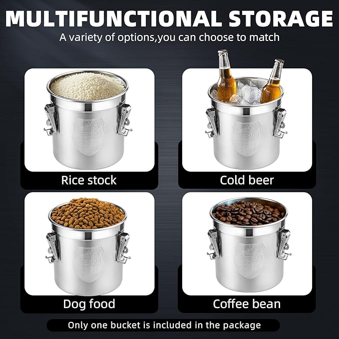 6L/1.6 Gal 304 Stainless Steel Containers with Lids 202 Oz Stainless Food Containers with Lids and Lock Hole Airtight Container for Kitchen Stainless Steel Bucket 304 stainless container