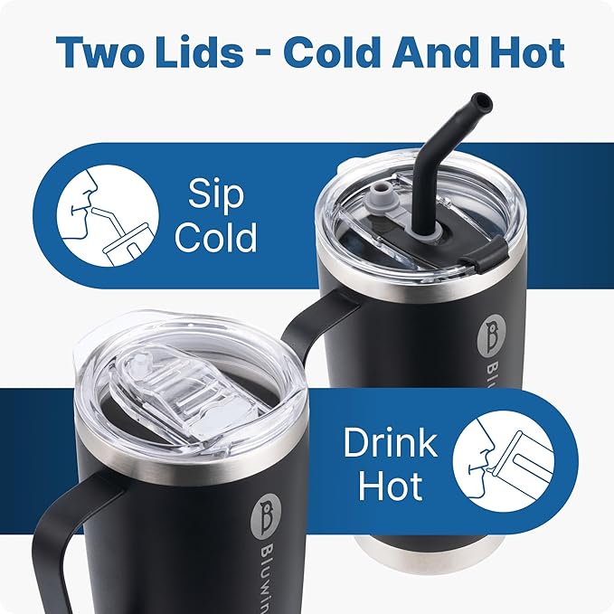 20 oz Insulated Tumbler with Handle Stainless Steel Travel Coffee Mug with Lid and Straw, Double Wall Tumbler Cups for Women and Men, BPA Free (Hot Pink)