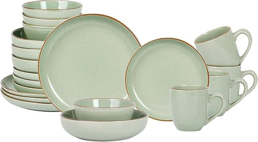 Eur-Nordic Shape Raising Rim 20pc Dinnerware Set, Shiny Glaze Green with Speckle Effect
