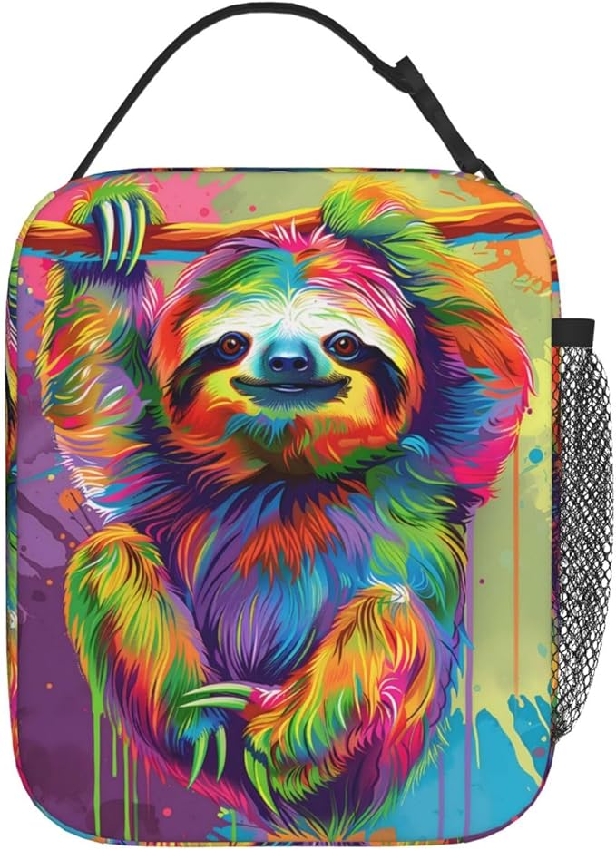 Reusable Sloth Lunch Box for Kids Girls Boys Women Adult, Insulated Cute Rainbow Lunch Bag,Polyester Cooler Handbags Case for School Picnic Work Travel Beach or Hiking (Colorful)