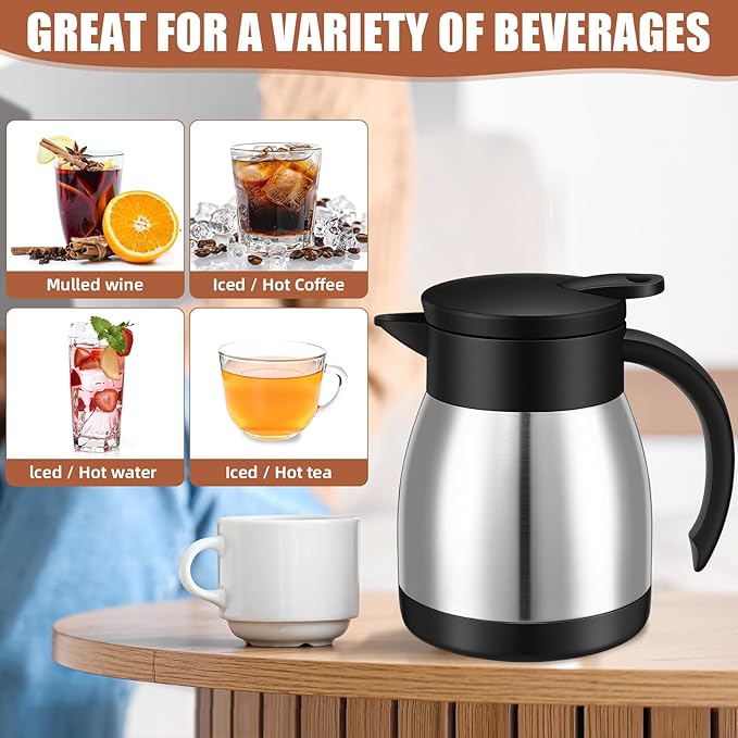 Uiifan 2 Pcs Thermal Coffee Carafe Insulated Stainless Steel Coffee Carafes for Keeping Hot and Cold Double Walled Vacuum Thermal Pot Flask with Brush for Water Milk Tea Home and Office(Silver,17oz)