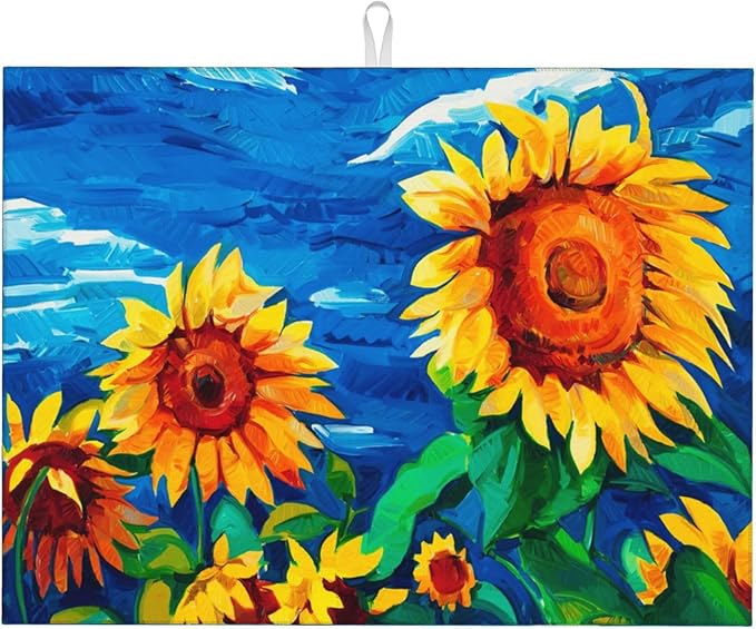 Sunflower Dish Drying Mat for Kitchen Counter Microfiber Super Absorbent Non-Slip Dish Drying Pad for Countertops Dishes Utensils Stylish Quick-Dry Machine Washable 18x24 Inch