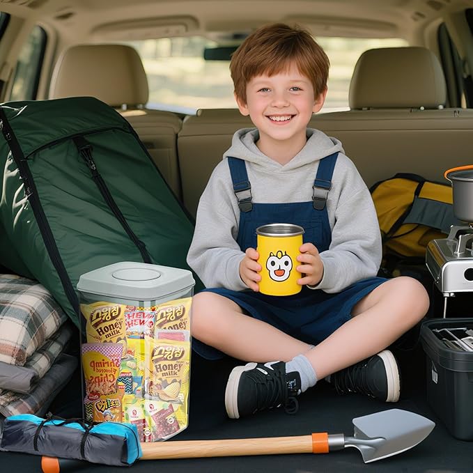 4.2Qt Airtight Dog Cat Food Storage Container and Dog Treat Containers BPA-Free, PET Clear Stackable Pet Storage Bin, 1 Cup Scoop, 1 Sponge cleaning brush, Pop Top, With handle -1Pack