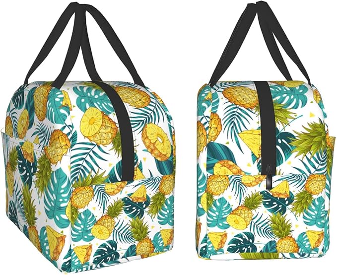 Pineapples Insulated Lunch Bag with Front Pocket,Reusable Cooler Tote with Zipper Use for Men & Women Camping/Hiking/Picnic/Beach/Travel