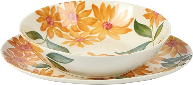 Bloomhouse Sunnyflower 2 Piece Hand-Painted Floral Stoneware Serving Set