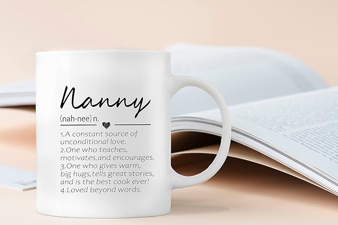 QASHWEY Nanny Definition Coffee Mugs Mug, Nanny Grandma Mother's Birthday Gifts for Granddaughter Grandson,Best Grandma Nanny Gifts Double Side Printed Ceramic Mug Cup 11 Ounce