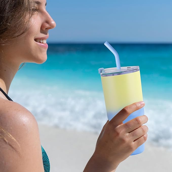 VEGOND 30 oz Insulated Stainless Steel Tumblers with lid and straw Bulk Pack Coffee Mug with Non-Slip Silicone Base, Sweat Proof Powder Coated Cup for Hot Cold Drinks, Blue and Green 8Pack