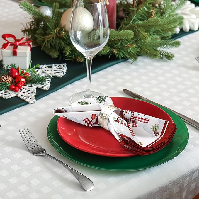 Christmas Snowman Napkins, 18×18 Inch Dinner Cloth Napkins Set of 6, Washable Cotton Soft Absorbent Square Table Top Decoration for Dining Kitchen Party Wedding