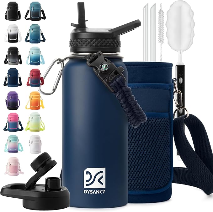 32 oz Insulated Water Bottle | Thickened Stainless Steel Vacuum Metal | Portable Sports Water Jug for Gym and Hiking with Straw, Carrier Bag, Handle Strap | BPA-Free 32 oz
