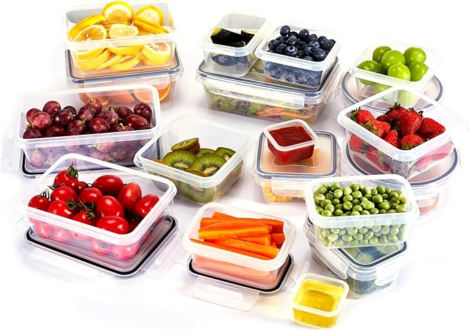 48Pcs Food Storage Container Set kitchen organizers Meal Prep Containers Lock Lids Reusable Plastic Lunch Box Snack Salad Containers 24 Boxes and 24 Lids Pantry and Kitchen Organization