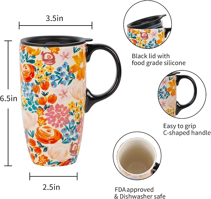 Topadorn Ceramic Mugs Porcelain Latte Tea Cup Coffee Mug with Gift Box,17oz.