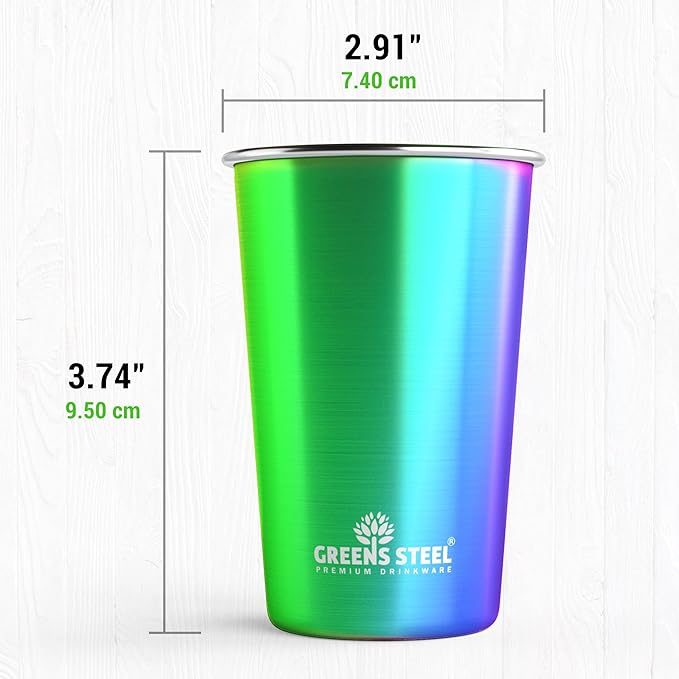 Greens Steel 10oz Rainbow Stainless Steel Tumbler (4 Pack) - Premium Metal Drinking Glasses | Stackable Durable Cup | Great for Kids