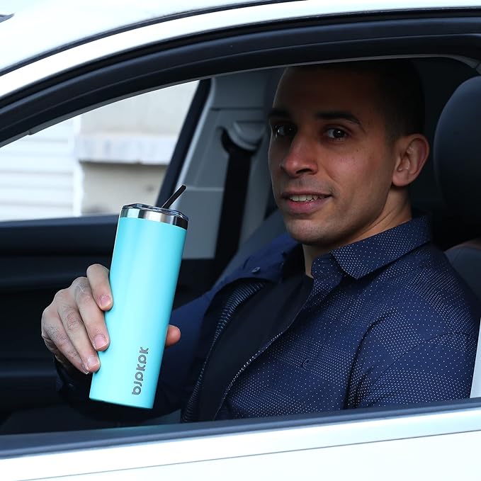 BJPKPK Skinny Tumbler with Lid 20 oz Stainless Steel Vacuum Insulated Double Wall Travel Coffee Water Tumblers Cup,White