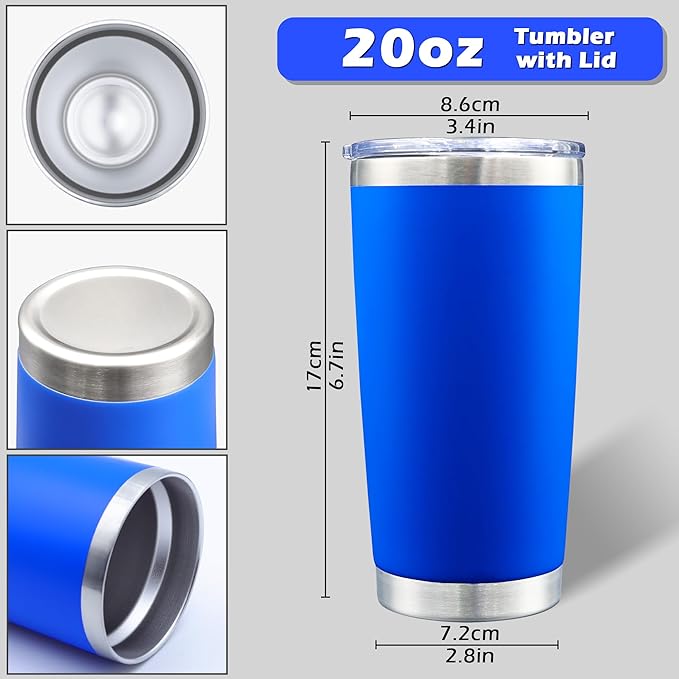 20oz Tumbler Bulk Stainless Steel Tumblers with Lid Vacuum Insulated Double Wall Travel Coffee Mug Powder Coated Tumbler Cup for Hot and Cold Drinks(Dark Blue, 1 pack)