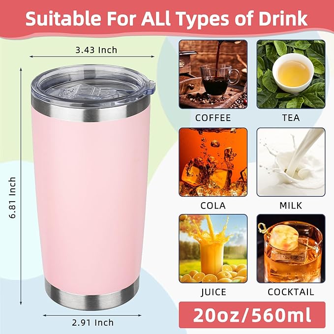20oz Tumbler with Lid Stainless Steel Insulated Tumblers Travel Coffee Tumbler Bulk Double Wall Vacuum Insulated Water Cup Christmas Gifts for Women Men Her Him Home Office (Pink, 1pack)