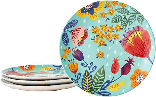 Bico Alice in Dreamland Salad Plates Set of 4, 8.75 Inch Ceramic Dessert Plates for Salad, Appetizer, Side Dishes, Microwave and Dishwasher Safe, Gift for Housewarming and Thanksgiving