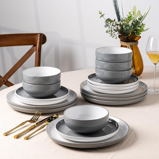 GBHOME 12 Pieces Ceramic Dinnerware Set, Modern White Dish Set for 4，Scratch Resistant Smooth Plates and Bowls Sets，Oven Safe，Microwave & Dishwasher