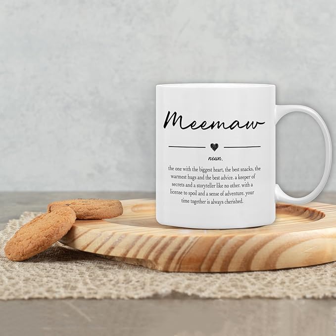 QASHWEY Meemaw Gifts Coffee Mug, Gifts for Meemaws Grandma from Grandkids Grandchildren, Grandma Coffee Mug, Mothers Day Mugs Tea Cup Gift for GrandmaMeemaw, Meemaw Definition CoffeeCup Ceramic 11oz