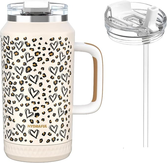 Hydraful 64 oz Tumbler with Handle and Straw - 100% Leak-Proof - Insulated Cup Reusable Stainless Steel Large Water Bottle Travel Mug for Gym, Hiking, and Camping - Gifts for Women Men Him Her