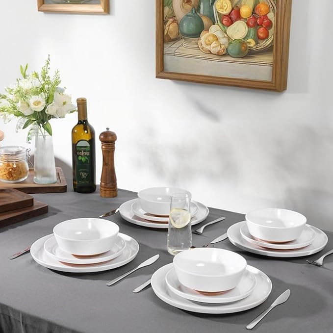 Webbylee 10.25" Melamine Dinner Plates Set of 6 - Durable Serving Dishes Perfect for Kitchen Outdoor Use, Dishwasher Safe,Scratch Resistant-White & Brown