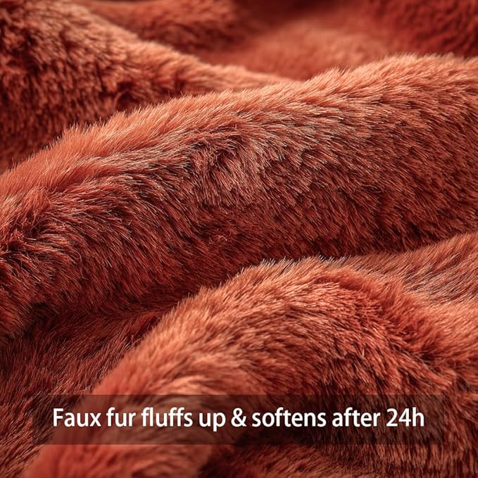 4TH Emotion Fall Pumpkin Decorative Pillow Covers 16x16 Set of 2, Dark Rust Red Soft Plush Faux Fur Wool Farmhouse Throw Cushion Cases for Autumn Thanksgiving Holiday Home Decorations