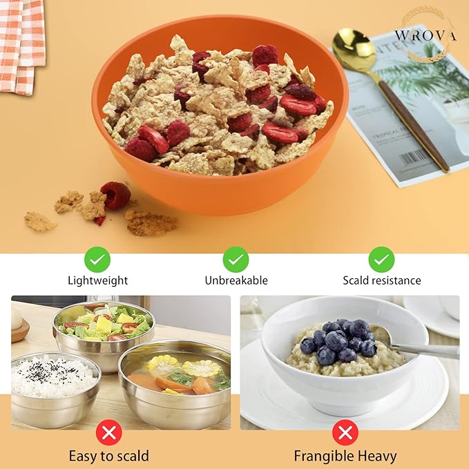 Wheat Straw Bowls Set 60 OZ Unbreakable Large Cereal Bowls Set of 6 Microwave and Dishwasher Safe Bowls Big Bowls for Eating BPA Free Soup Bowl for Serving Oatmeal and Salad Orange