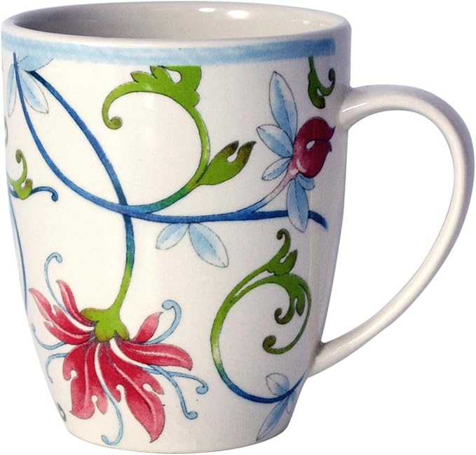 Tudor Royal Collection 24-Piece Round Dinnerware Set, Service for 6, Botanical Design, Summer Flowers, Plates Bowls Mugs Dishes, High-Gloss Premium Quality