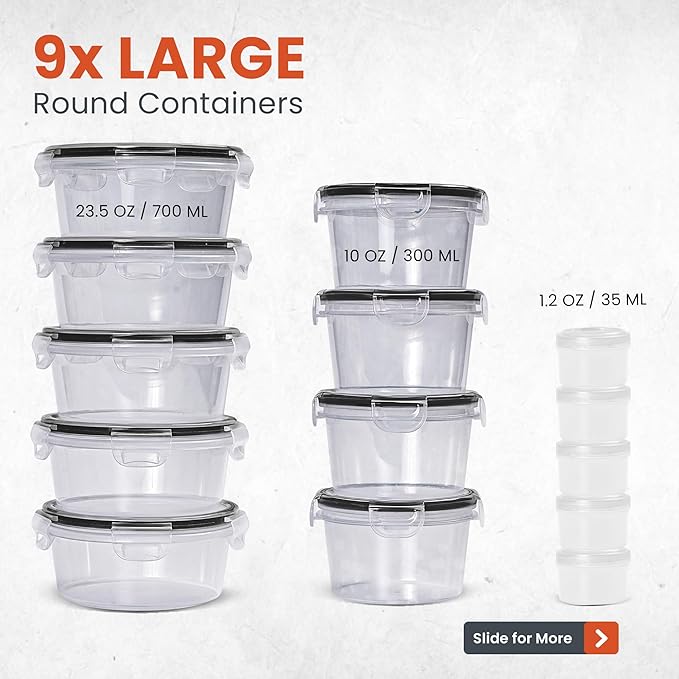 RFAQK 60 Pcs Food Storage Containers with Lids Airtight-75 OZ to 1.2 OZ (30 Containers & 30 Lids) 100% BPA-Free Clear Plastic Reusable Meal-Prep Containers for Fruit Storage