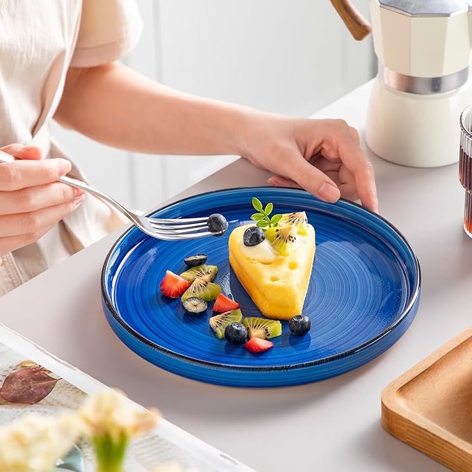 vancasso Bonita 8.5 inch Salad Plates, Ceramic Small Dinner Plates Set, Dessert Plates Set of 6, Microwave,Oven and Dishwasher Safe, Blue