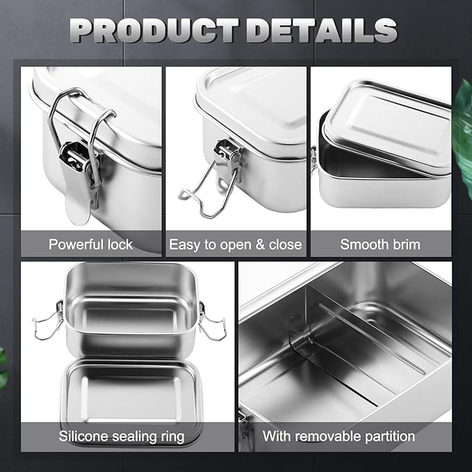 Umigy 4 Pcs Stainless Steel Food Containers 850/1400ml Metal Bento Lunch Box Stainless Steel Food Storage Containers, Lockable Clips to Leak Proof, Reusable Dishwasher Snack Boxes for Work