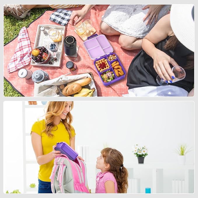 Bento Lunch Box for Kids, Lunch Box Adult with 17oz Soup Thermo, Folding Fork & Spoon, Leakproof Lunch Food Containers with 4 Compartment for School, Office, Travel and Park Pinic