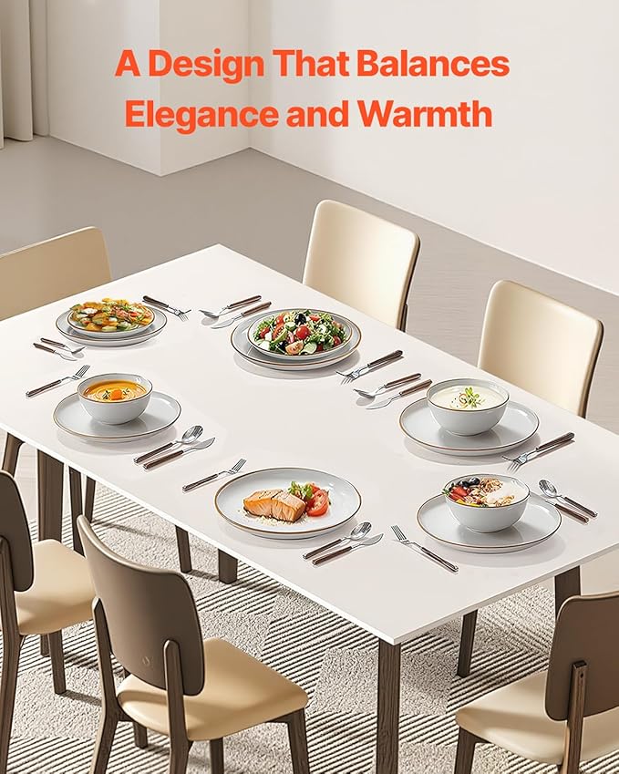 VEVOR Dinnerware Set, Service for 6 (18 PCS), Round Plates and Bowls Sets, Scratch Resistant Ceramic Dinner Ware, Dishwasher and Microwave Suitable Kitchen Dish, for Dessert Salad Soup Pasta, White