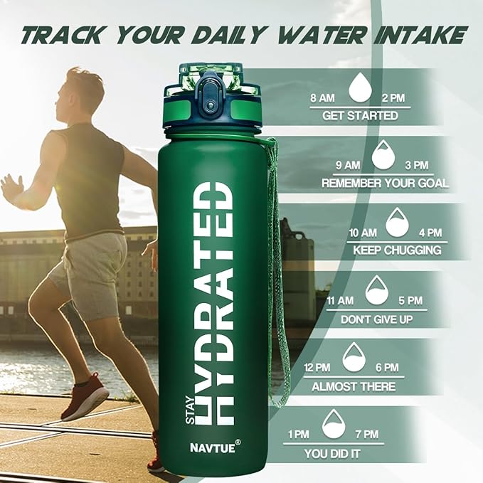 Water Bottle, 32 oz Sports Water Bottles with Time Marker Wide Mouth, Motivational and Leakproof Drink Bottle, BPA Free Tritan with Carry Strap for Gym Fitness Outdoor(Direct Drink 1 Bottle)
