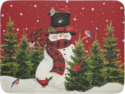 Christmas Tree Snowman Dish Drying Mats for Kitchen Counter 18×24 Inch Bird Snowflake Large Microfiber Drying Mat Kitchen Accessories Dish Rack Mat Drainer Pad Washable Absorbent