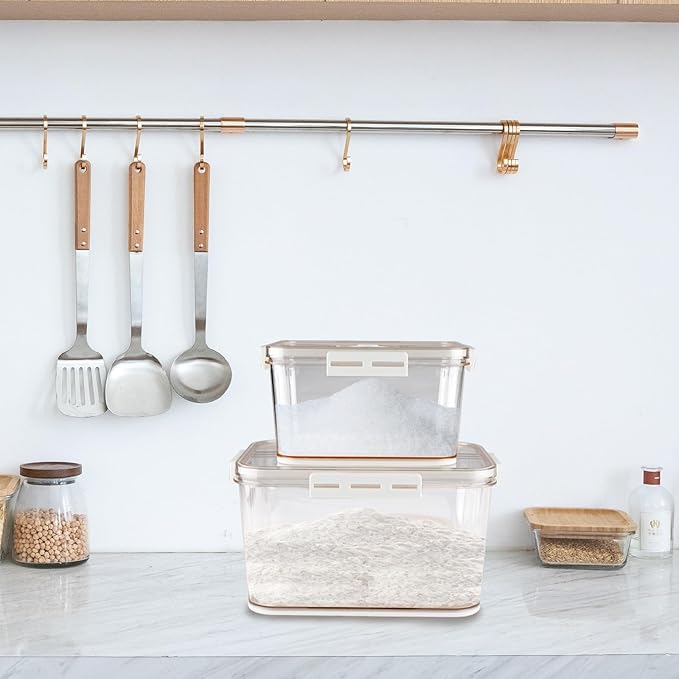 Airtight Flour Sugar Storage Containers 2 Set,Large Capacity Sugar and Flour Containers with Time Recording&Draining Basket,Food Storage Container for Rice,Cereal,Canister Set for the Kitchen,Pantry