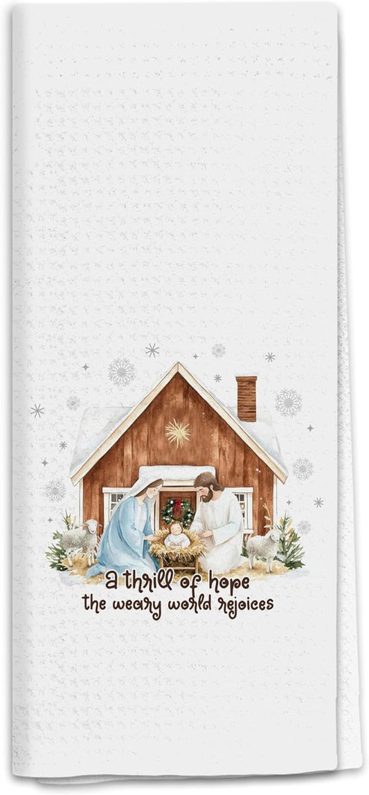 Christian Christmas Kitchen Towels, Christian Jesus Nativity Scene Xmas Dish Tea Towels for Kitchen, Religious Christmas Decorative Hand Towel for Bathroom, 16x24 Inch