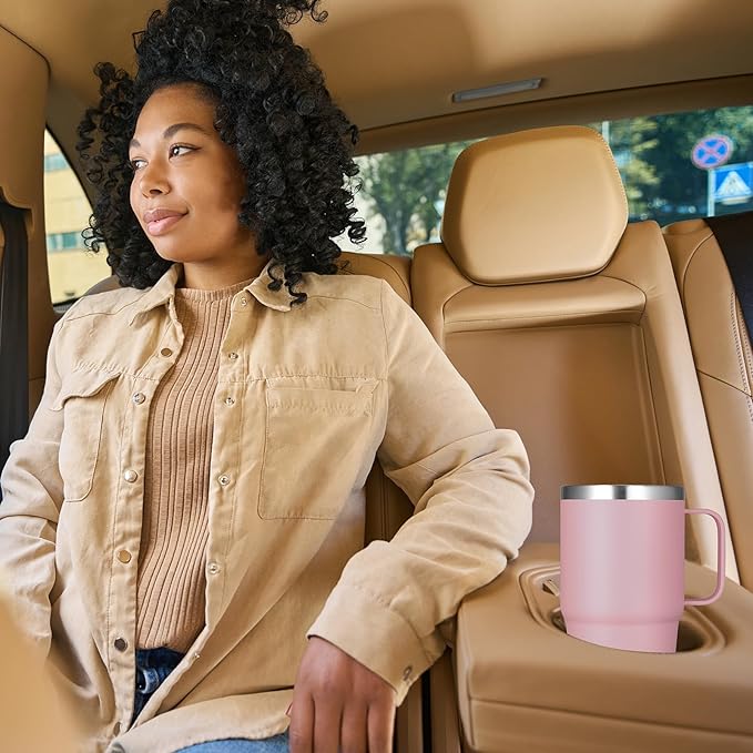 VEGOND 20 oz Tumbler Bulk with Handle Lid and Straw, Stainless Steel Insulated Travel Coffee Mug Set, Spill Proof Double Wall Metal Tumblers Cups, Pink 6 Pack