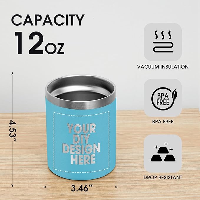 Personalized Custom Tumbler Print in USA 12oz 50Pcs Stainless Steel Travel Coffee Cup with Lid & Straw Double Wall Insulated Mug With Colorful Text Logo Photo