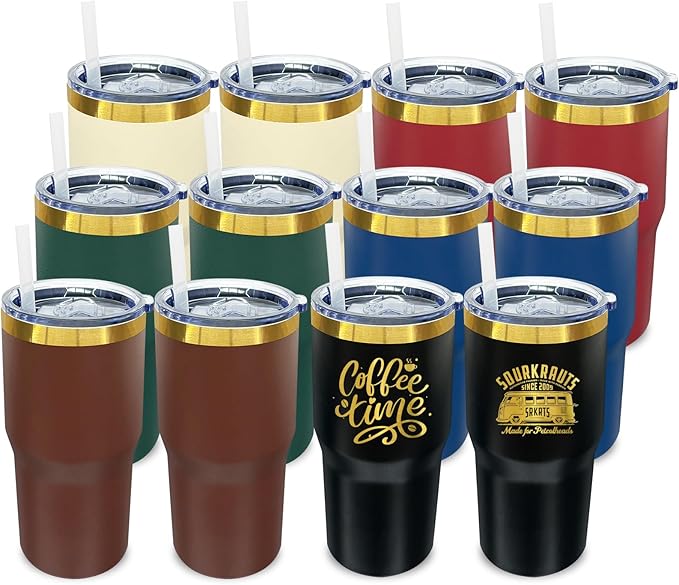 20 oz Tumbler Bulk 12 Pack Stainless Steel Tumblers with Lids and Straws, Double Wall Vacuum Insulated Travel Coffee Mug for Laser Engrave, Powder Coated Cups for Hot and Cold Drinks (Mixed,12 pack)
