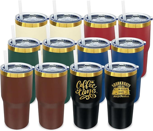 20 oz Tumbler Bulk 12 Pack Stainless Steel Tumblers with Lids and Straws, Double Wall Vacuum Insulated Travel Coffee Mug for Laser Engrave, Powder Coated Cups for Hot and Cold Drinks (Mixed,12 pack)