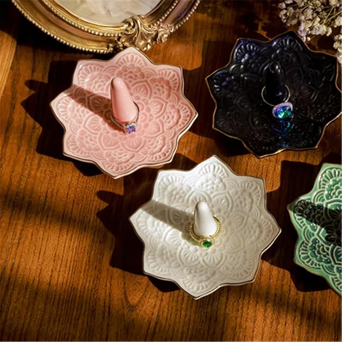 Ceramic Mandala Ring Holder, Decorative Jewelry Dish, Trinket Tray Room Decor, Engagement Wedding Birthday Gifts for Women (pink)