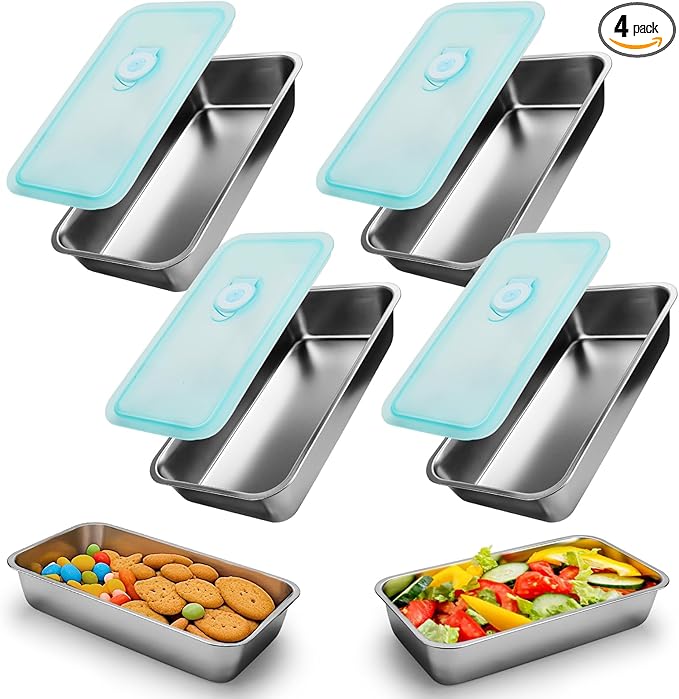 shopwithgreen Stainless Steel Reusable Snack Containers with Lids, Grab and Go Snackle Box Containers, Small Sauce Condiment Containers for Travel, School, Camping, Dishwasher Safe, 4 Pack, 17.6oz