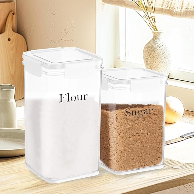 Set Of 2 Large Food Storage Jars 6L&5L - Airtight Containers with Lids,Flour And Sugar Containers Set with Free Spoon-Kitchen Canisters For Sugar,Flour,Coffee,Pantry Organization Box Keeper