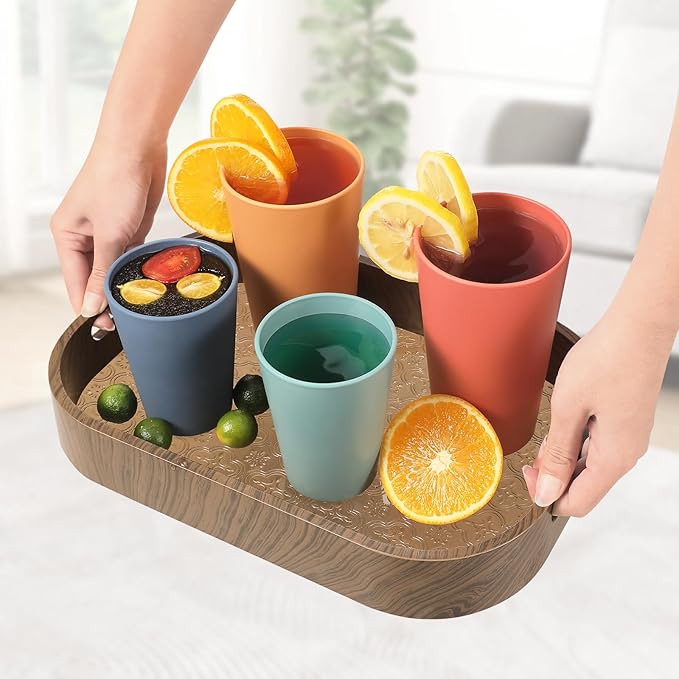 Set of 12 Wheat Straw Cups, 6 Pcs 20 oz & 6 Pcs 12 oz Unbreakable Drinking Cups, Reusable Plastic Cups Sets, Water Glasses Tumblers, Microwave & Dishwasher Safe, Bpa Free, 6 Colors