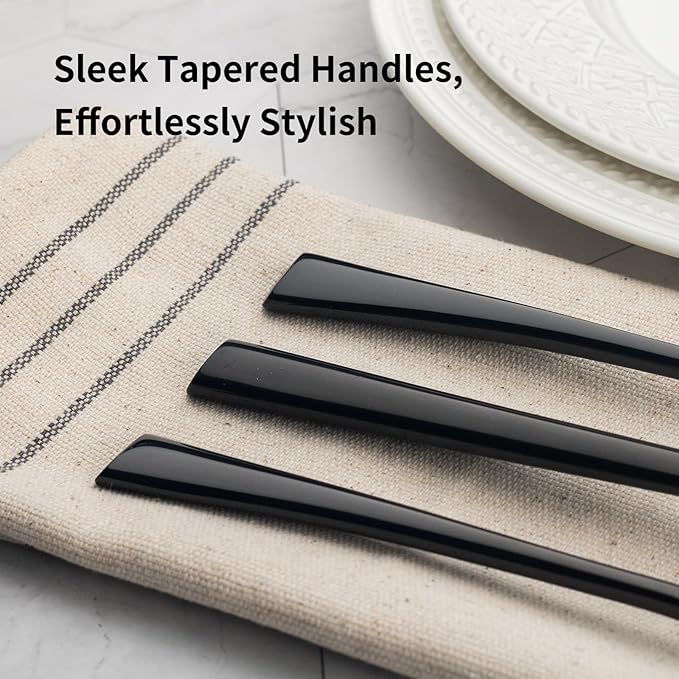 Alata Bailey Black 20-Piece Forged Stainless Steel Flatware Set Cutlery Set, Service for 4, Silver Finish, Dishwasher Safe