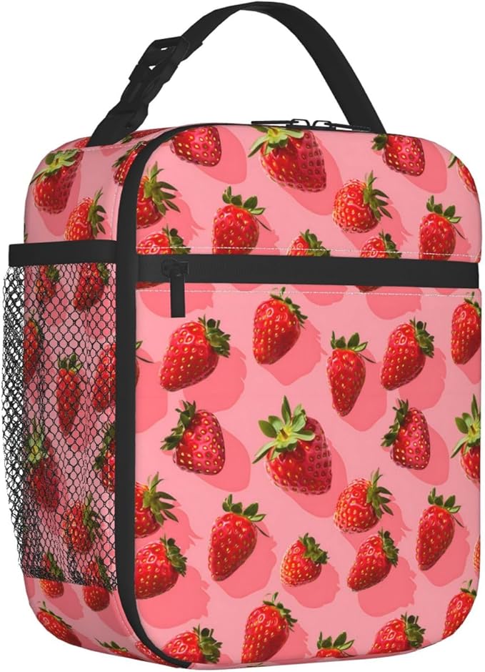 Strawberry Insulated Lunch Box for Women Men Strawberry Lunch Bag for Travel,or Fishing Polyester