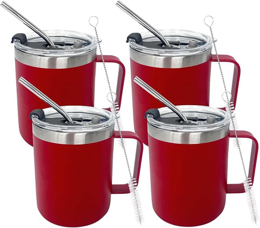 4pack 12oz Coffee Mug With Handle Bulk, Stainless Steel Insulated Travel Tumblers With,Double Wall Vacuum Camping Cup for Hot & Cold Drinks Tea (red)