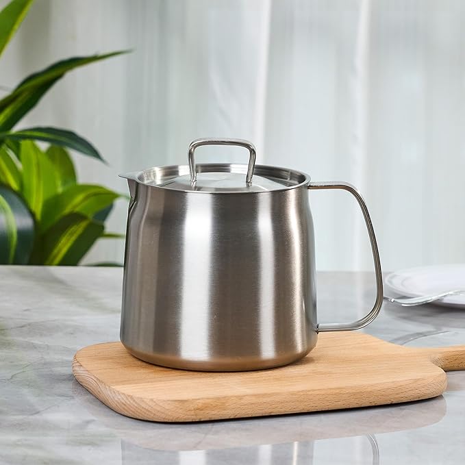 Bacon Grease Container with Strainer, 304 Stainless Steel Grease Container for Kitchen with Dust-proof Lid & Basket, Dishwasher Safe Cooking Oil Container, 50oz/1.5L