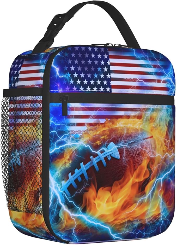 Softball Lunch Box for Kids Sports Lunch Bag for Girls Boys American Flag Insulated Lunch Bags Usa Flags Cooler Tote Bags Sport Ball Reusable Meal Handbags for School Picnic Work Office Hiking
