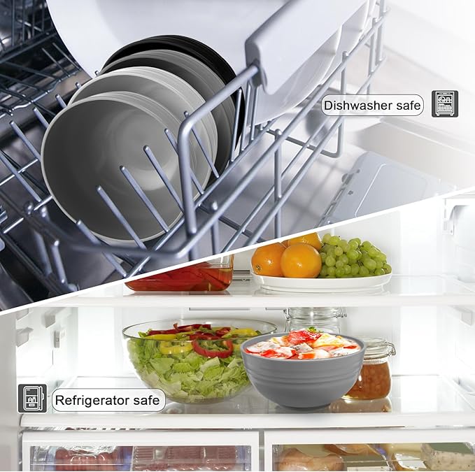 12 Pcs Unbreakable Cereal Bowls Set, 26 Oz Wheat Straw Bowls Set, Microwave & Dishwasher Safe Bowls for Kitchen, Reusable Plastic Bowls for Soup, Salad and Snack, BPA Free, Black